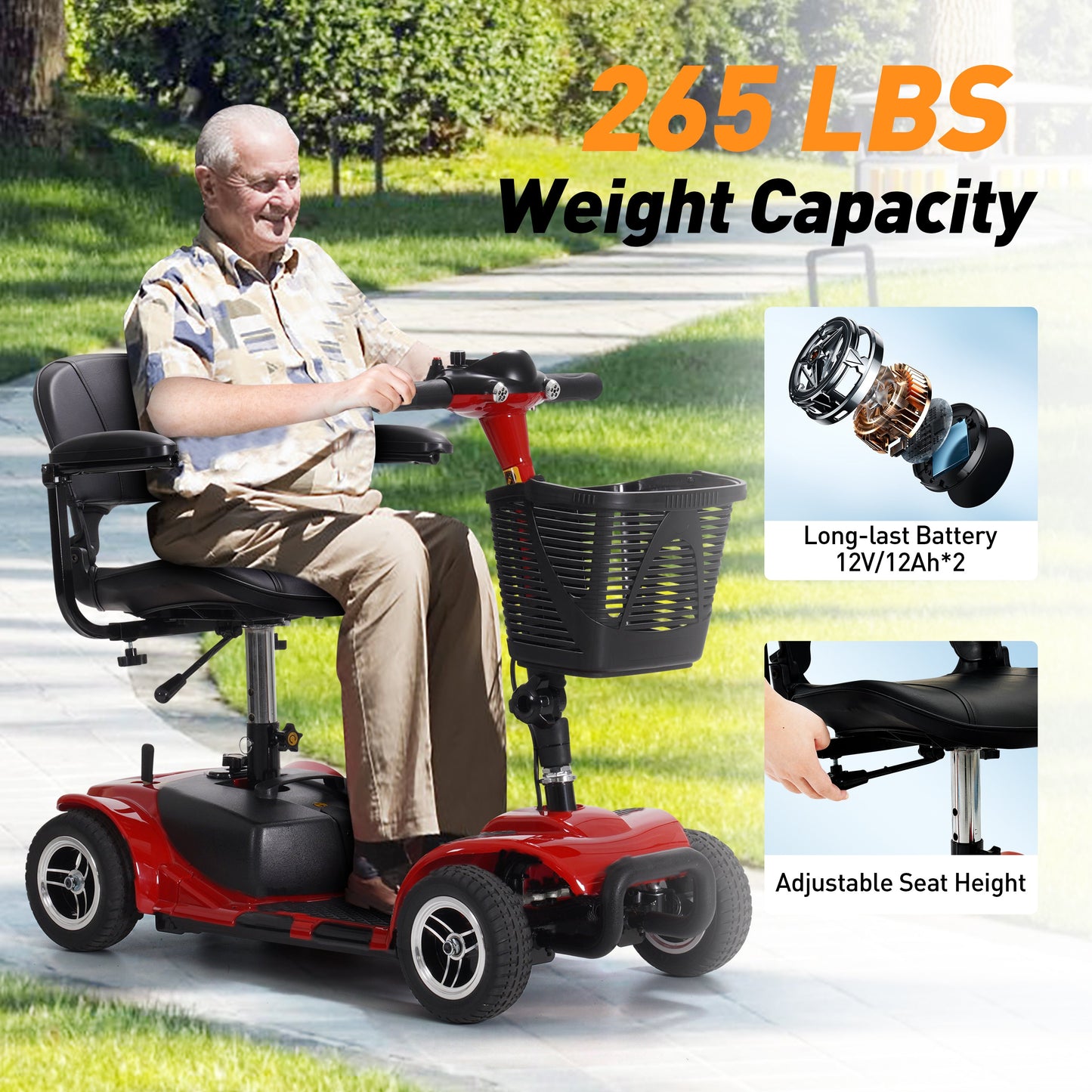 4-Wheel Electric Mobility Scooter for Seniors, Portable, Collapsible and Compact for Travel