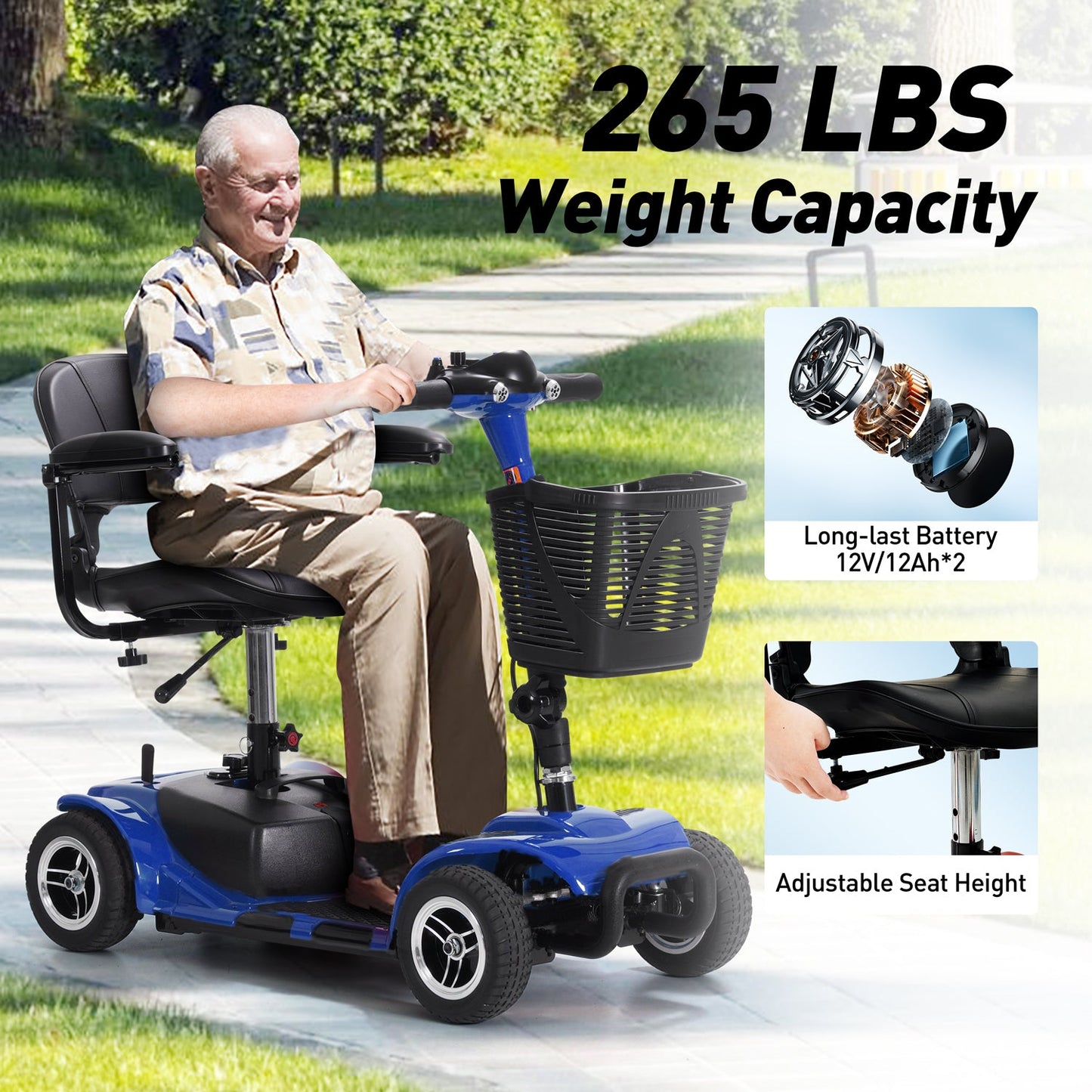 4-Wheel Electric Mobility Scooter for Seniors, Portable, Collapsible and Compact for Travel