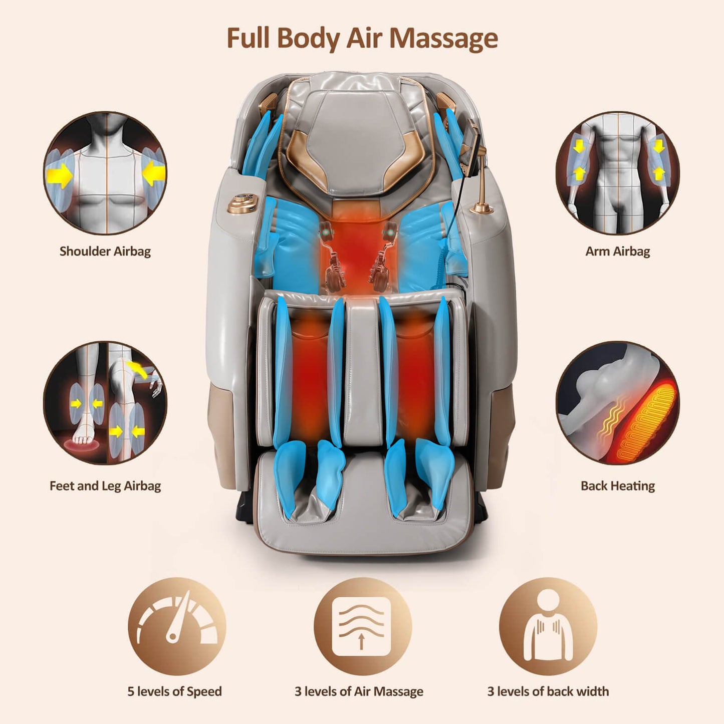 Massage Chair 4D Zero Gravity Chair Full Body Massage Chair With Heating, 5 Intensity Adjust 20 Auto Modes