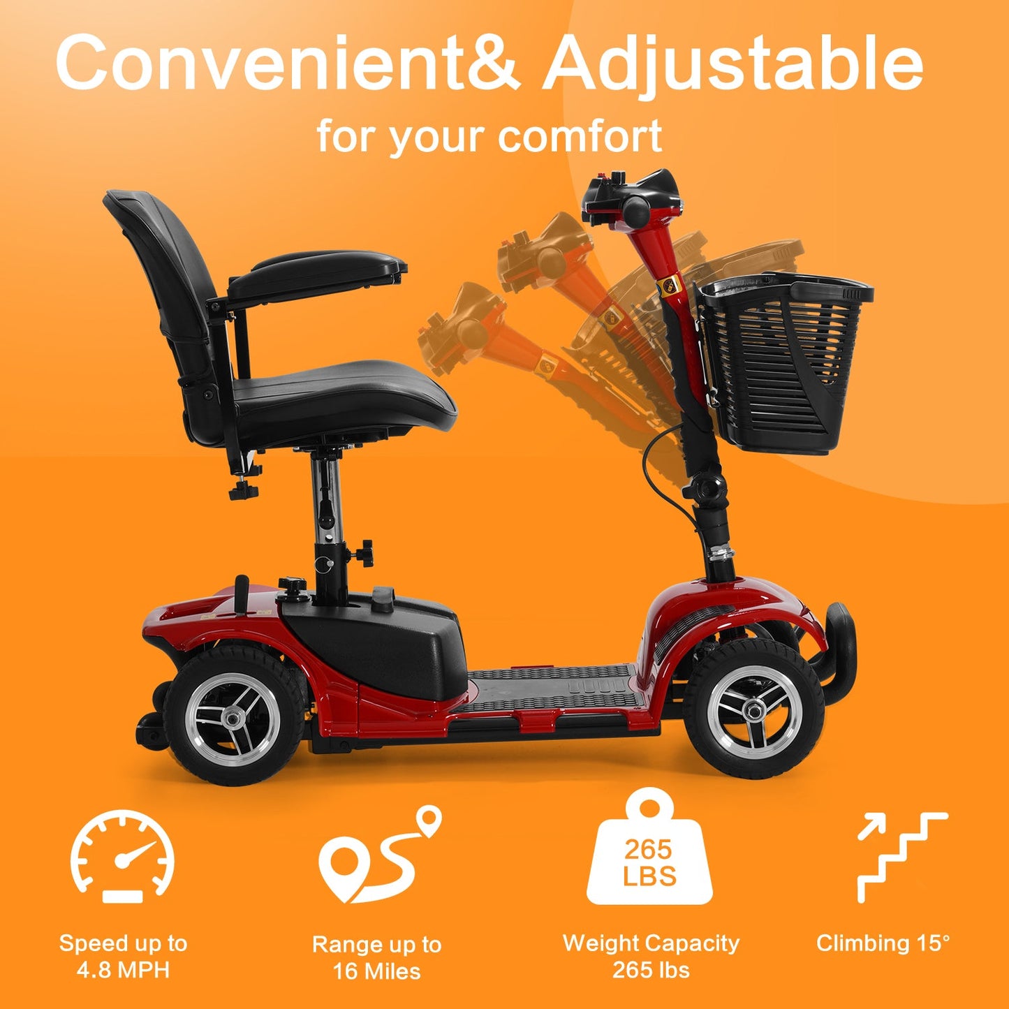 4-Wheel Electric Mobility Scooter for Seniors, Portable, Collapsible and Compact for Travel