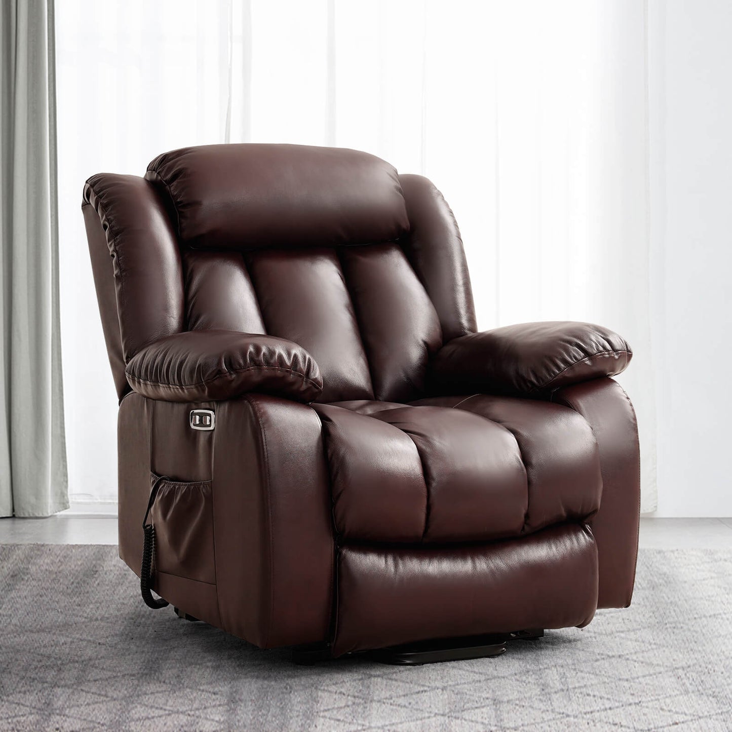 Infinite Position Lift Recliner Chair W/ Massage and Heating, Power by Dual Motor, Real Leather