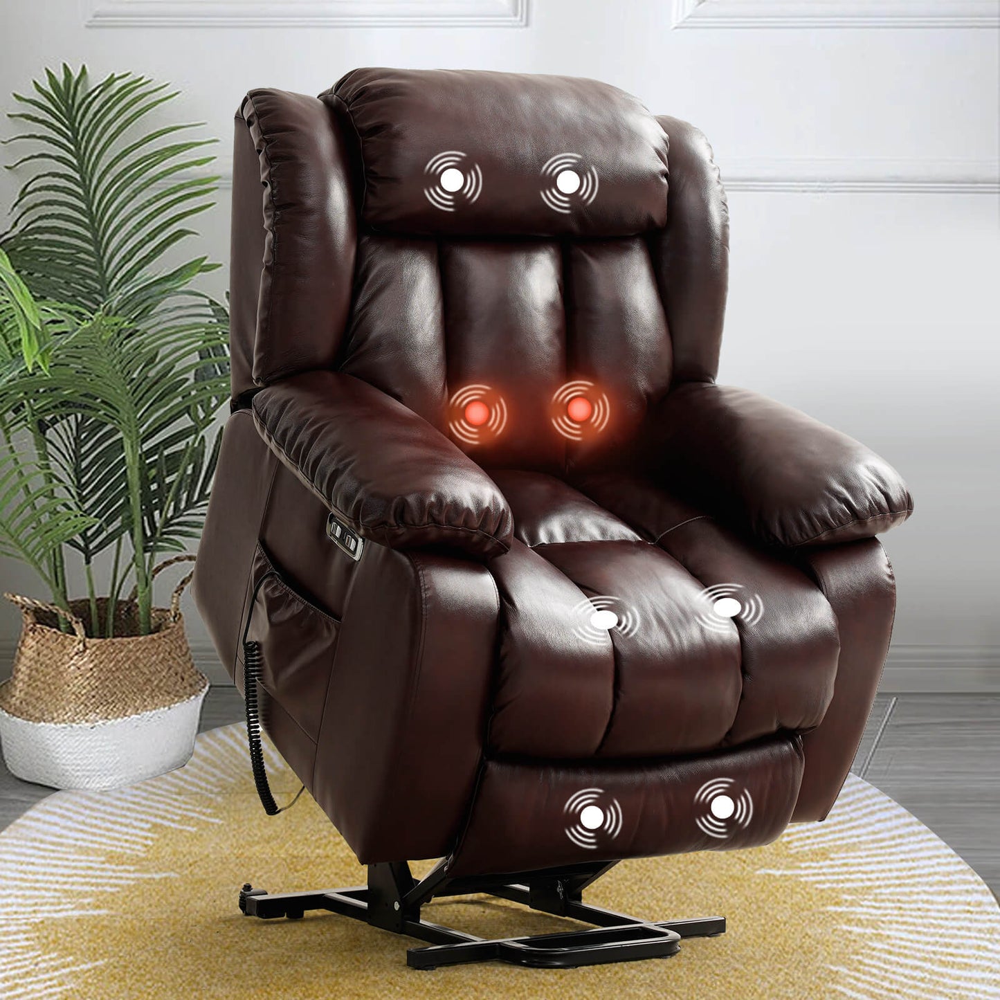 Infinite Position Lift Recliner Chair W/ Massage and Heating, Power by Dual Motor, Real Leather