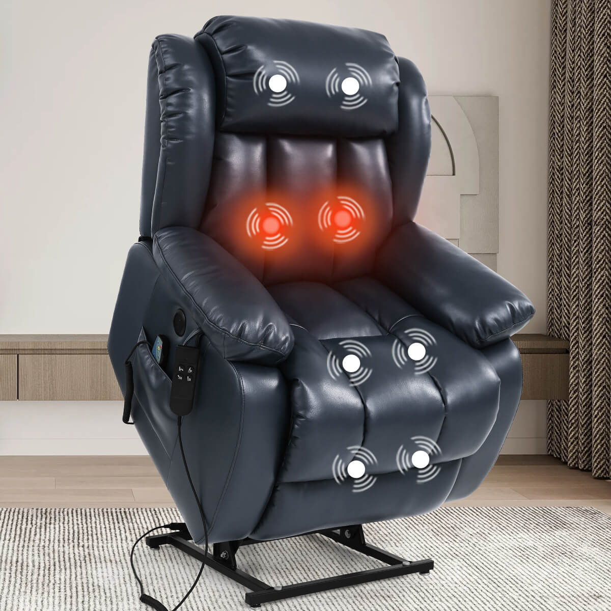 Infinite Position Lift Recliner Chair W/ Massage and Heating, Power by Dual Motor, Real Leather