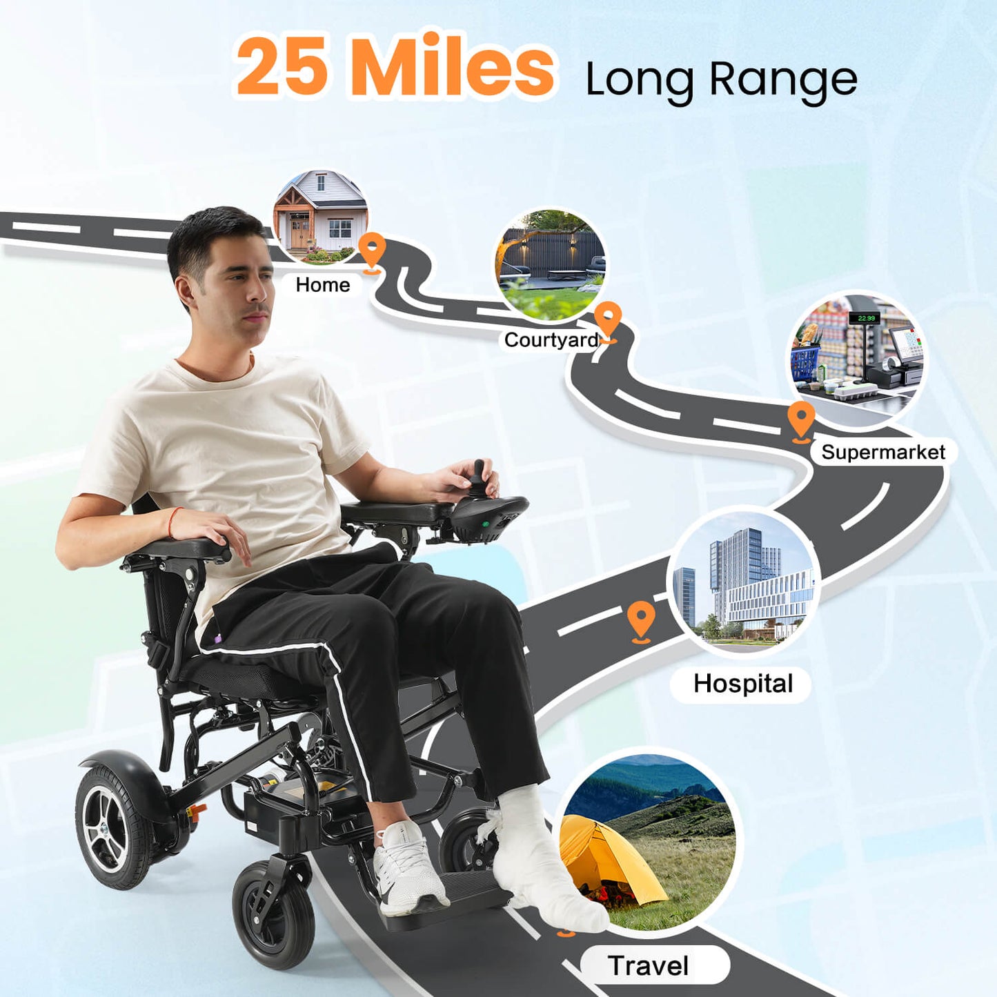 Electric Wheelchair for Adults and Disabled, 25 Miles Range, Ultralight 44LBS, Foldable for Travel, All Terrain