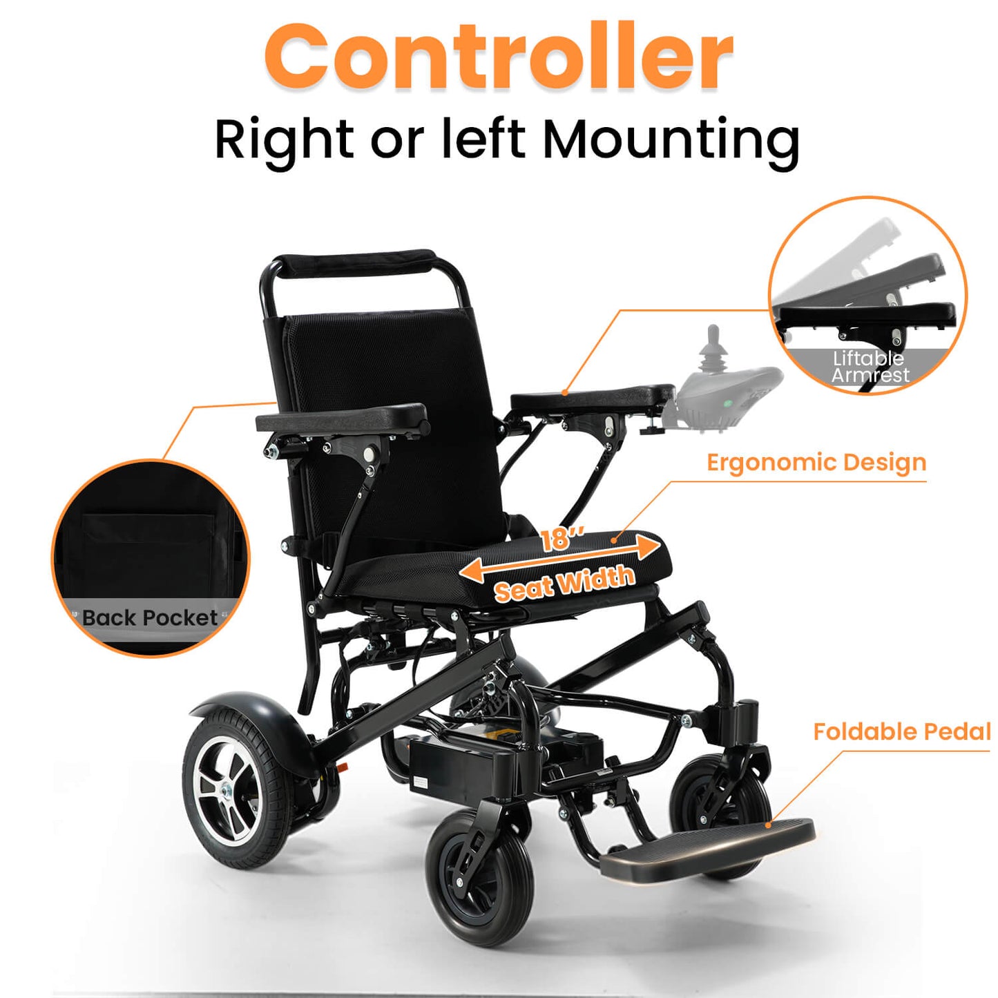 Electric Wheelchair for Adults and Disabled, 25 Miles Range, Ultralight 44LBS, Foldable for Travel, All Terrain