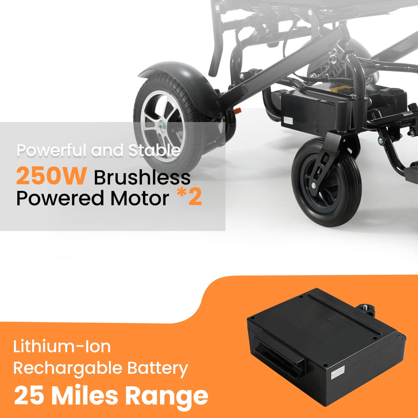 Electric Wheelchair for Adults and Disabled, 25 Miles Range, Ultralight 44LBS, Foldable for Travel, All Terrain