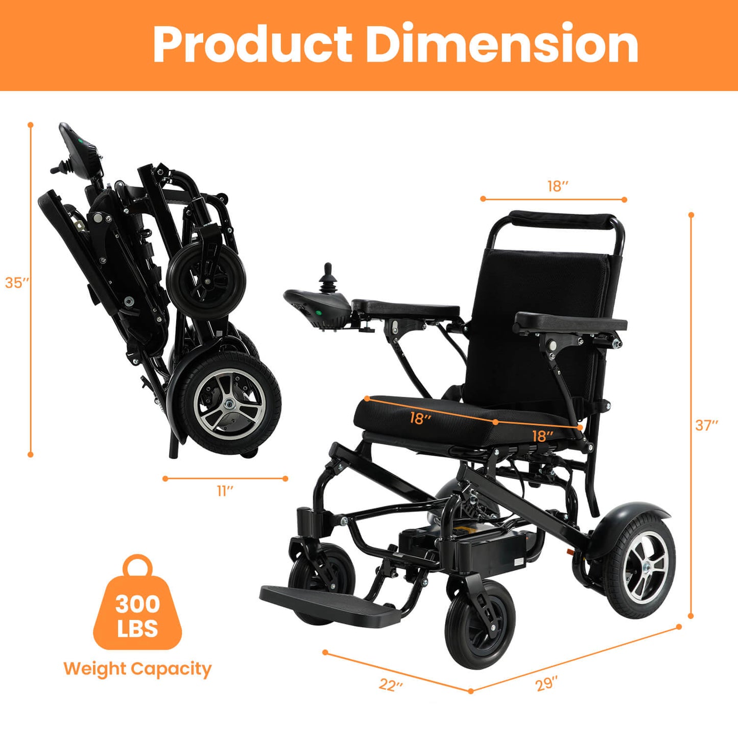 Electric Wheelchair for Adults and Disabled, 25 Miles Range, Ultralight 44LBS, Foldable for Travel, All Terrain