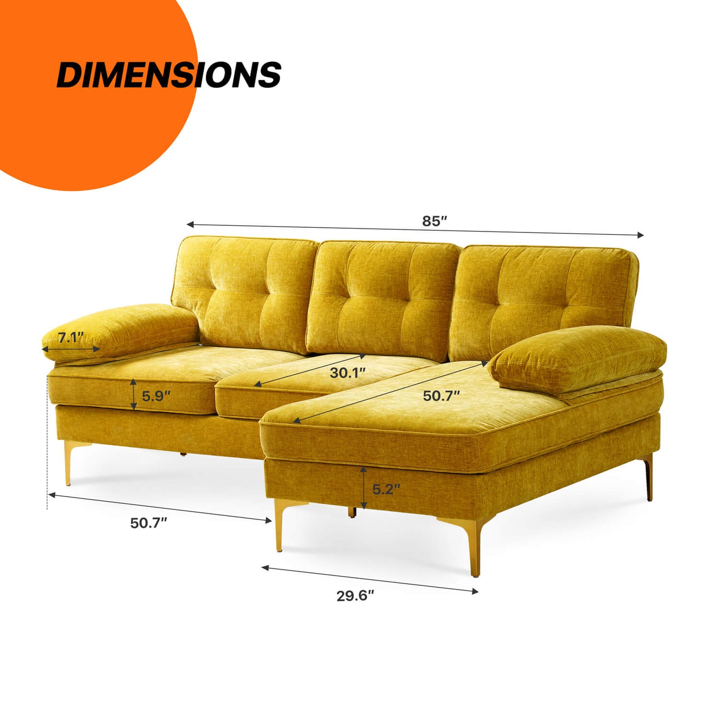 85'' Sectional Couch Sofa for Living Room with Reversible Chaise