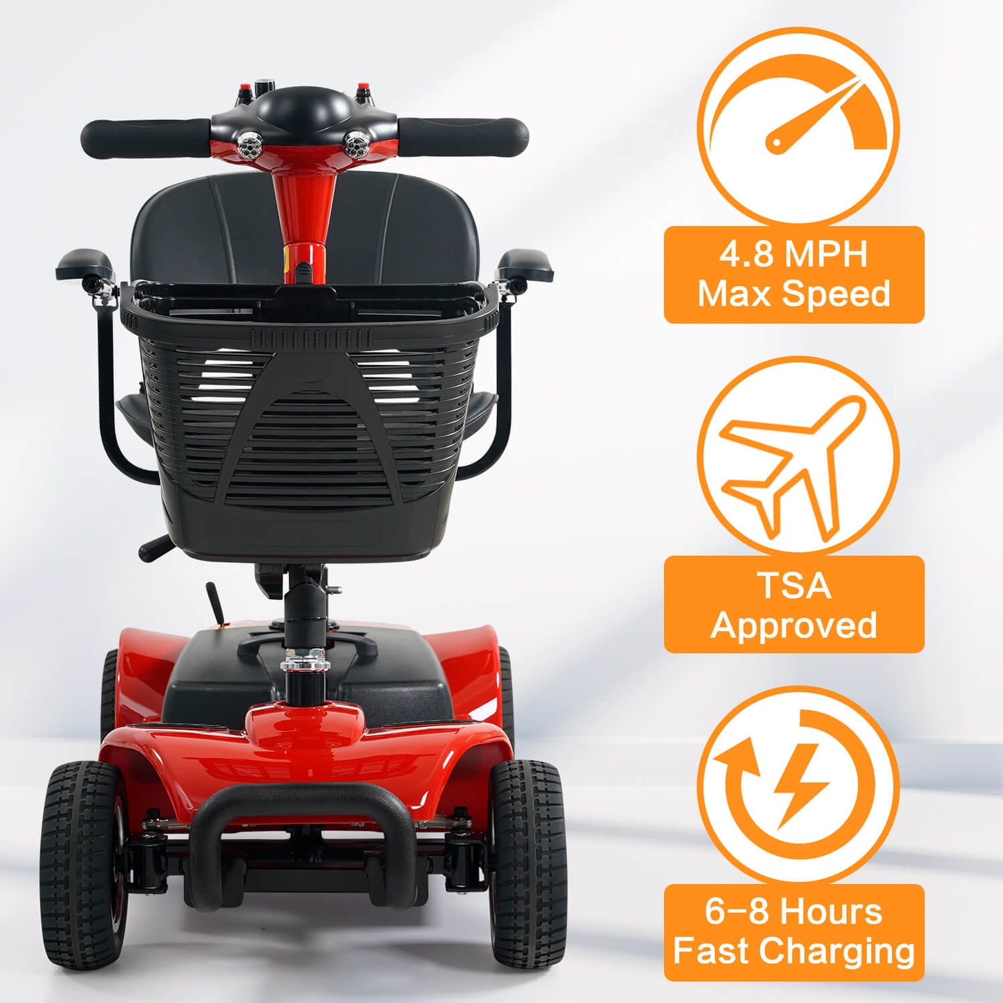 4-Wheel Electric Mobility Scooter for Seniors, Portable, Collapsible and Compact for Travel