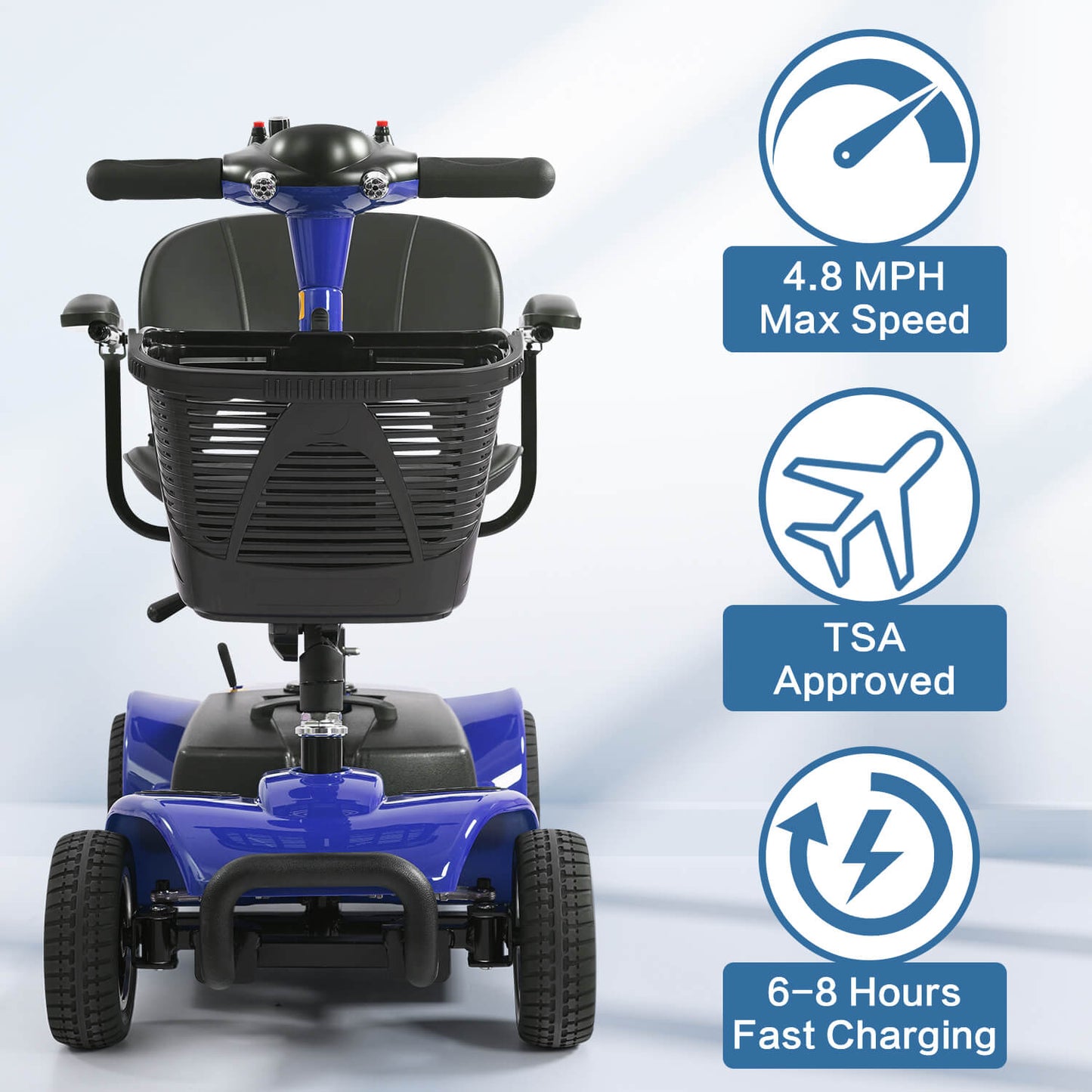 4-Wheel Electric Mobility Scooter for Seniors, Portable, Collapsible and Compact for Travel