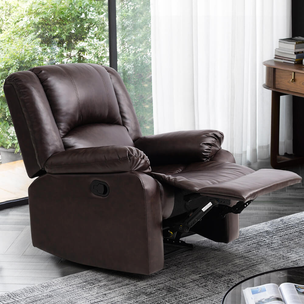 Manual Recliner Chair Recliner Soft Armrests For Living Room 35" Width, Leather