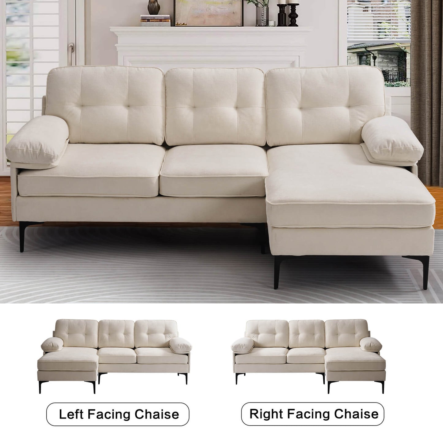 85'' Sectional Couch Sofa for Living Room with Reversible Chaise