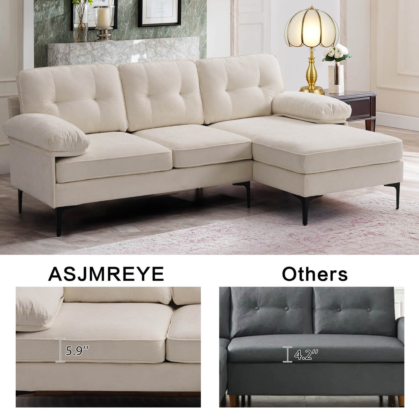 85'' Sectional Couch Sofa for Living Room with Reversible Chaise