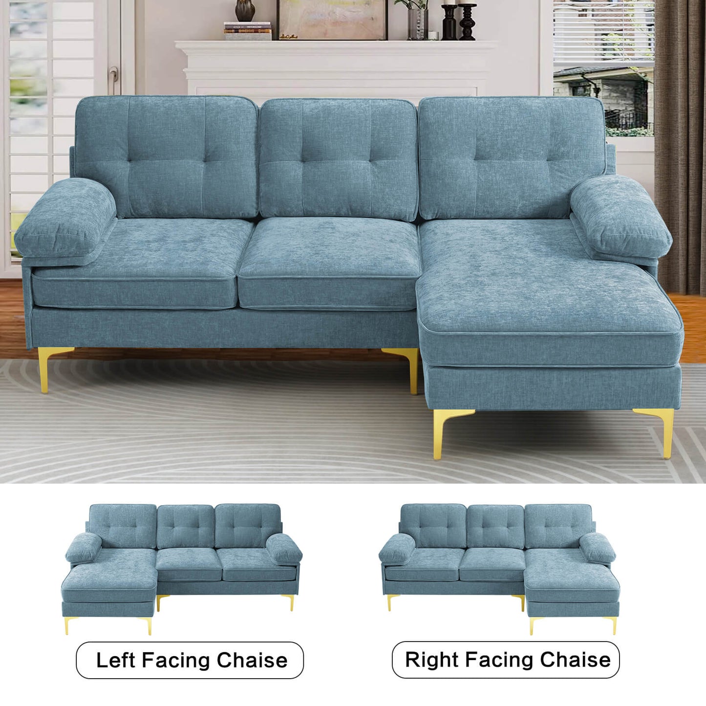 85'' Sectional Couch Sofa for Living Room with Reversible Chaise