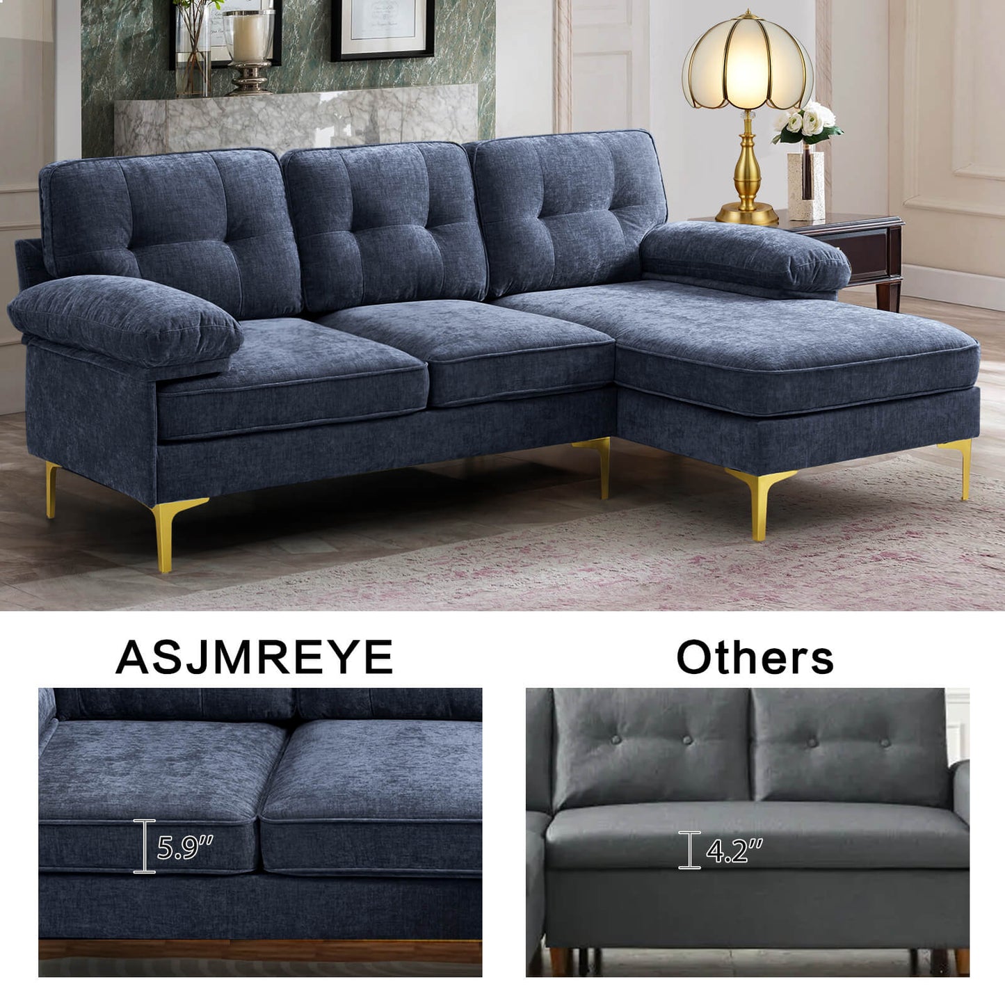 85'' Sectional Couch Sofa for Living Room with Reversible Chaise