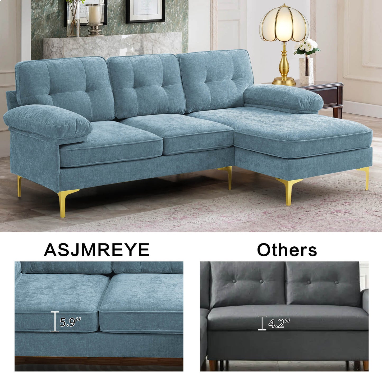 85'' Sectional Couch Sofa for Living Room with Reversible Chaise