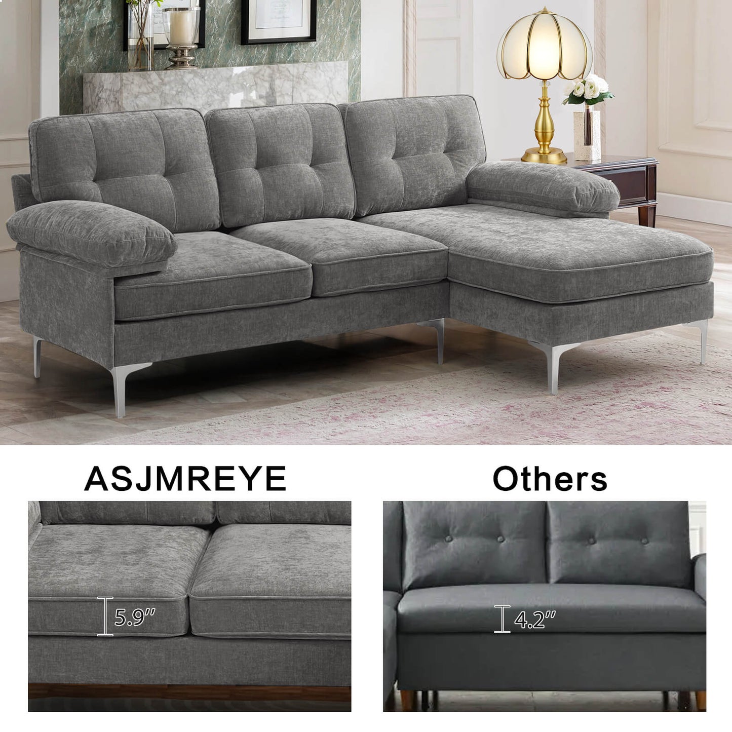 85'' Sectional Couch Sofa for Living Room with Reversible Chaise