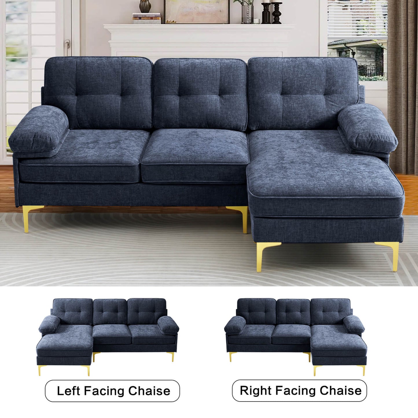 85'' Sectional Couch Sofa for Living Room with Reversible Chaise