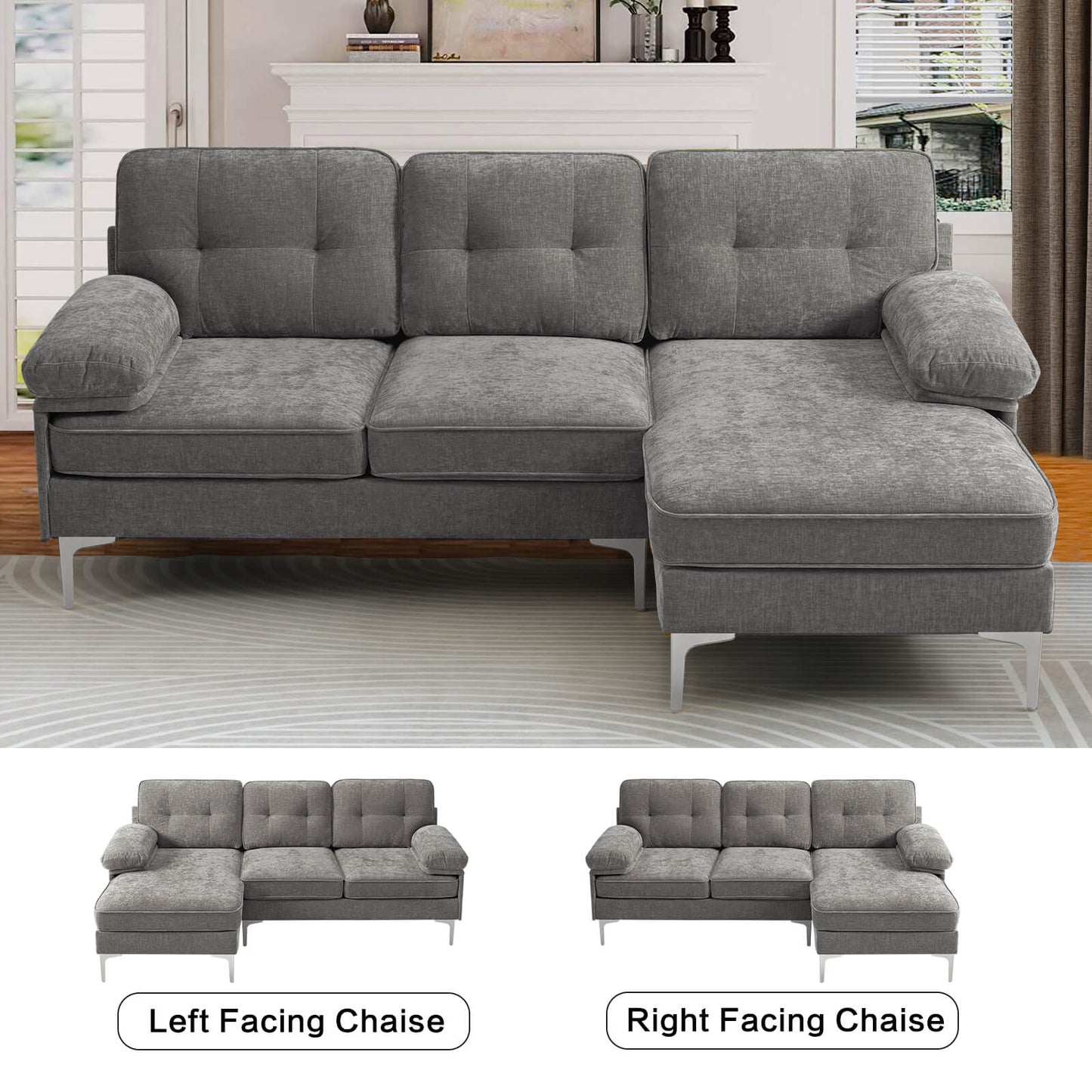 85'' Sectional Couch Sofa for Living Room with Reversible Chaise