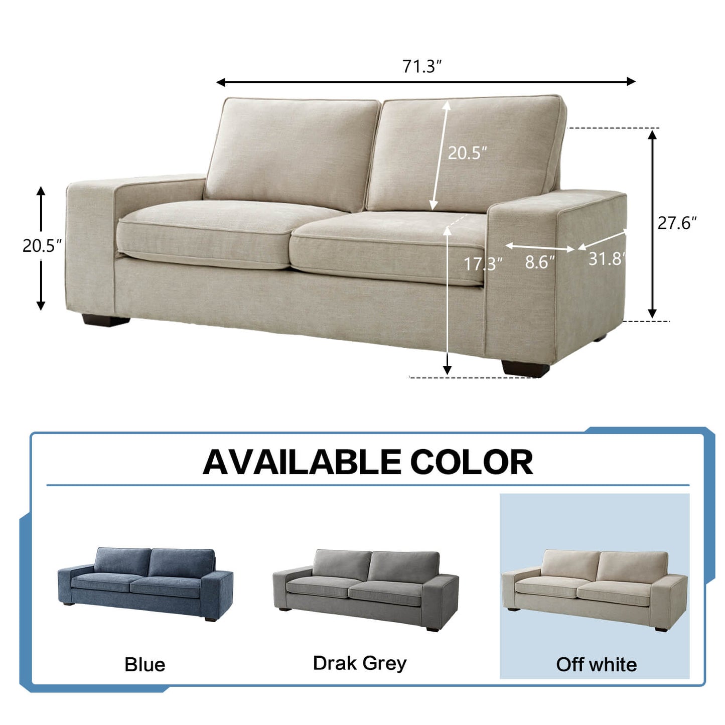 88.6' Modern Sofas Couches for Living Room With Solid Frame, Removable Back Cushion & Cover Sofa, Fabric