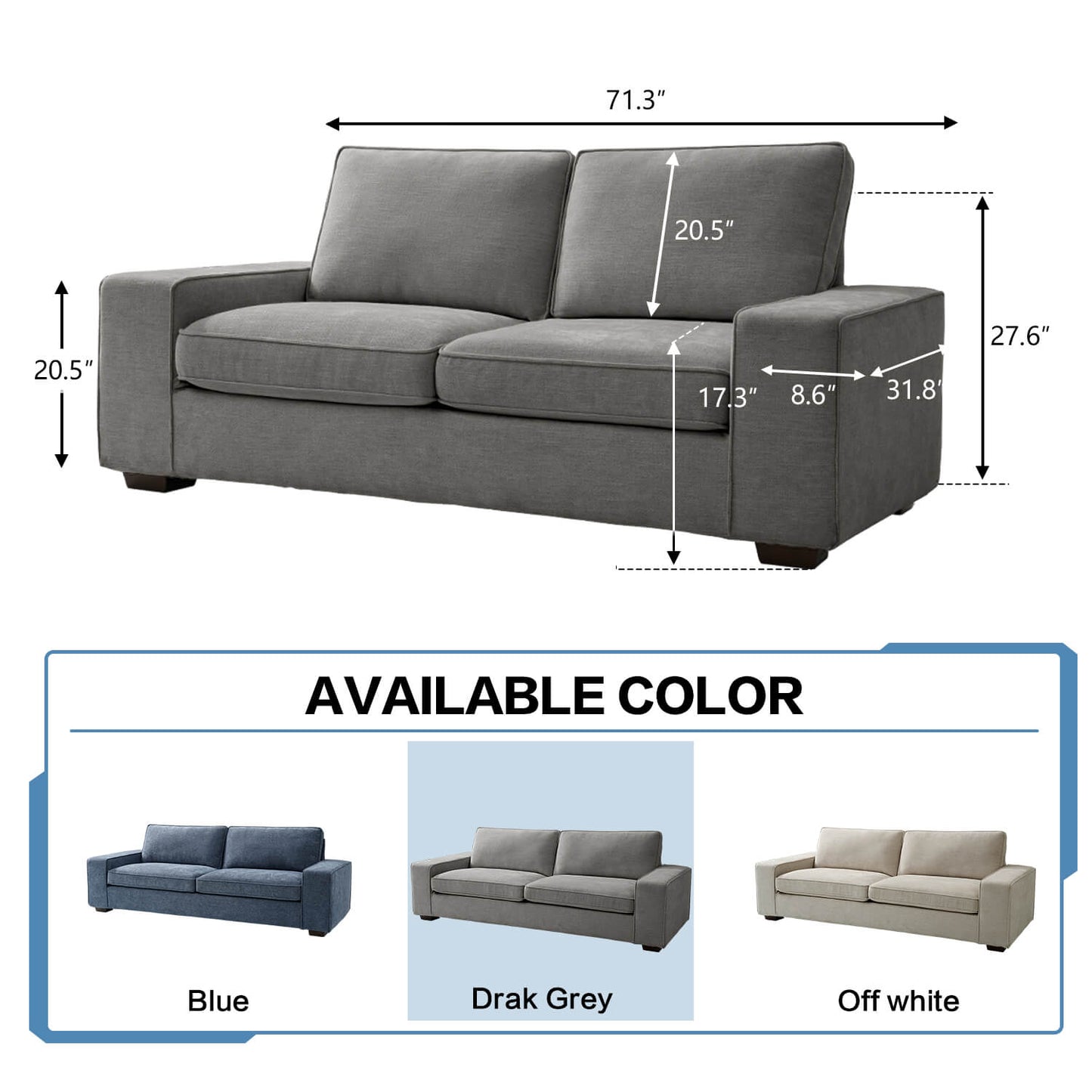 88.6' Modern Sofas Couches for Living Room With Solid Frame, Removable Back Cushion & Cover Sofa, Fabric