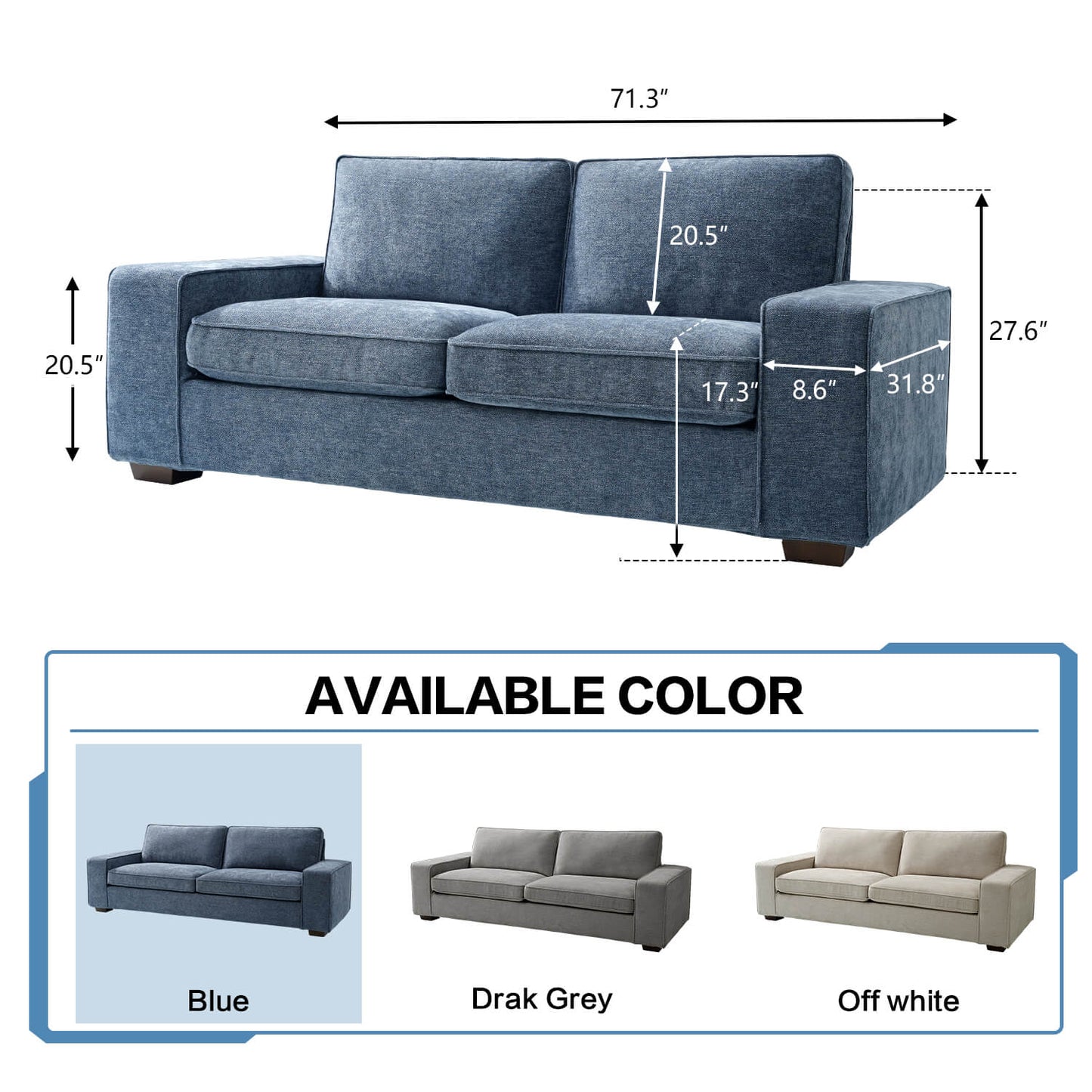 88.6' Modern Sofas Couches for Living Room With Solid Frame, Removable Back Cushion & Cover Sofa, Fabric