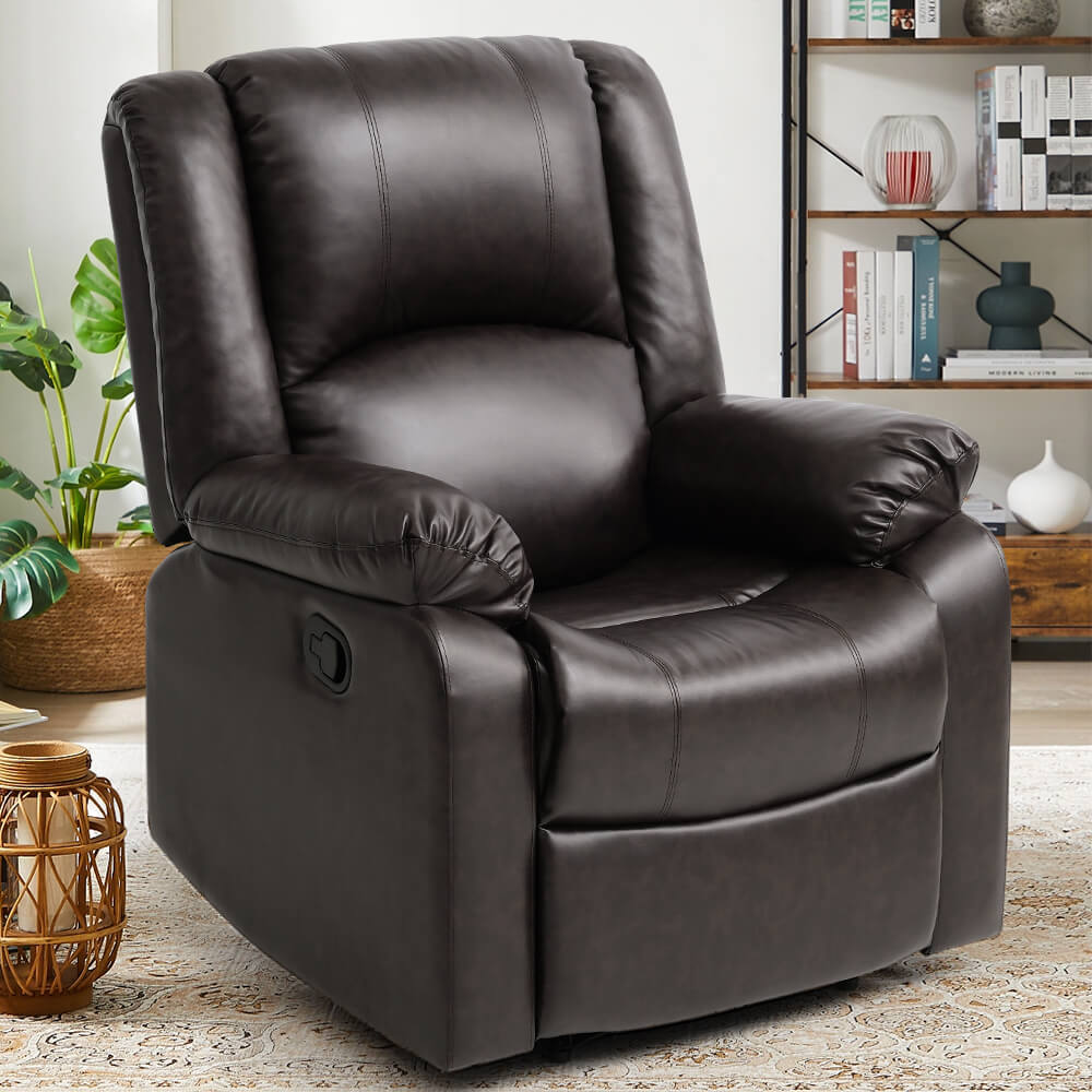 Manual Recliner Chair Recliner Soft Armrests For Living Room 35" Width, Leather