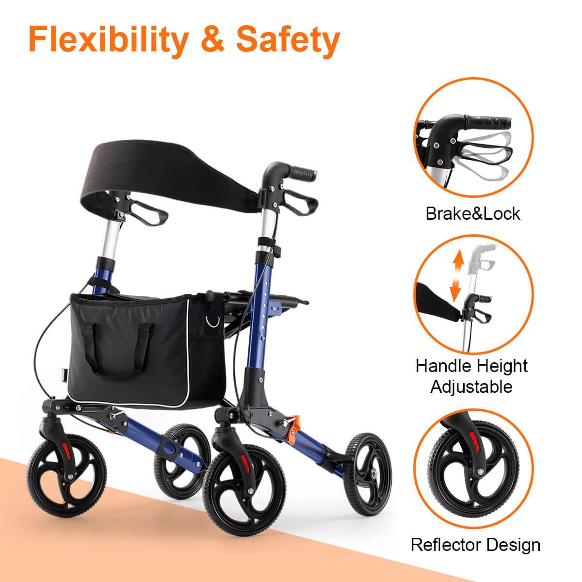 Lightweight Foldable Rollator Walker with Seat for Seniors, Height Adjustable, 4 Wheels for All Terrain