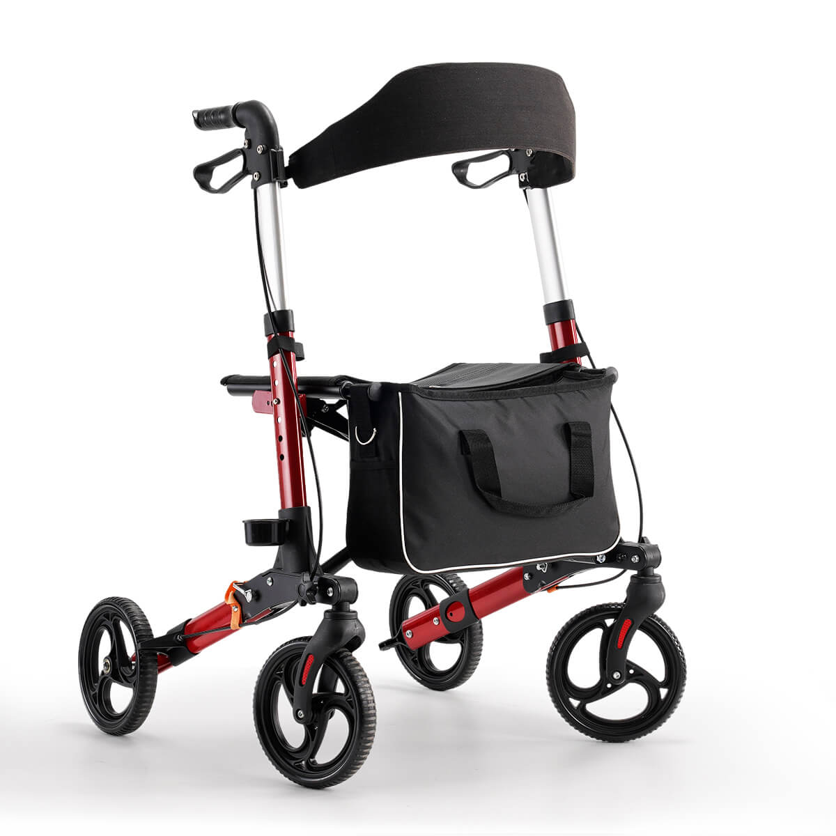 Lightweight Foldable Rollator Walker with Seat for Seniors, Height Adjustable, 4 Wheels for All Terrain