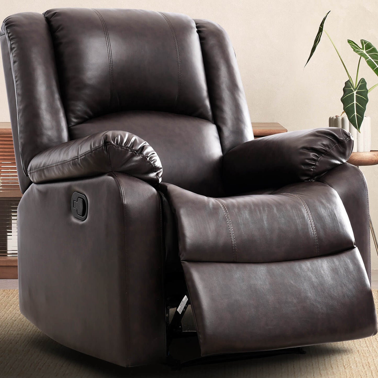 Manual Recliner Chair Recliner Soft Armrests For Living Room 35" Width, Leather