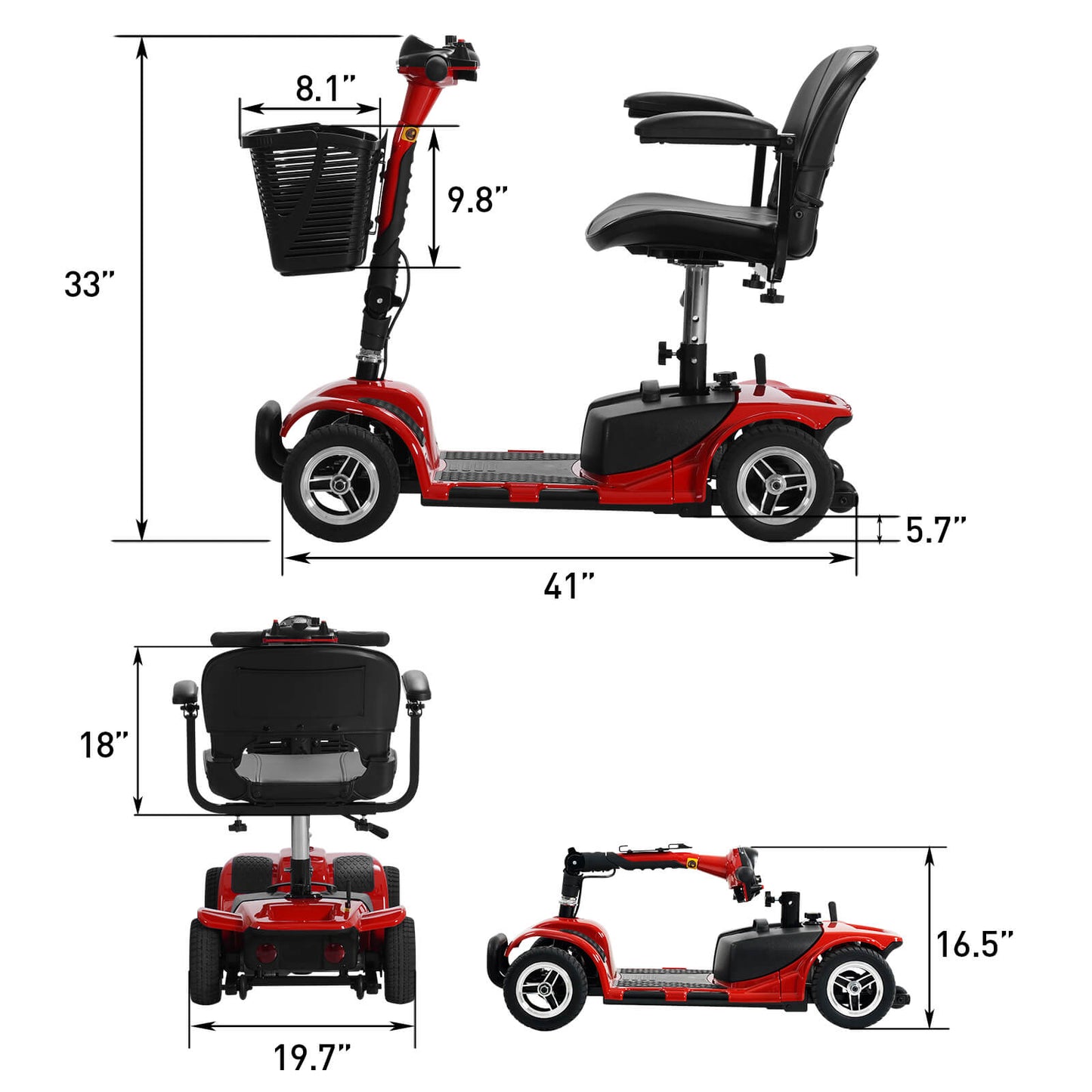 4-Wheel Electric Mobility Scooter for Seniors, Portable, Collapsible and Compact for Travel