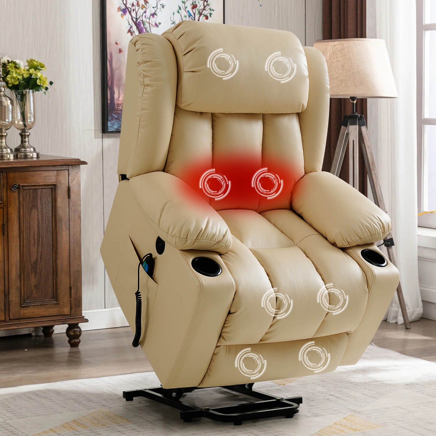 Luxury Power Lift Recliner Chair With Vibration Massage and Heating,With Cup Holder