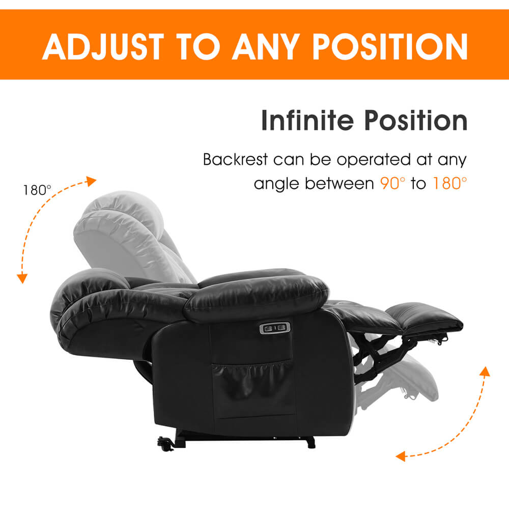 Infinite Position Lift Recliner Chair W/ Massage and Heating, Power by Dual Motor, Real Leather