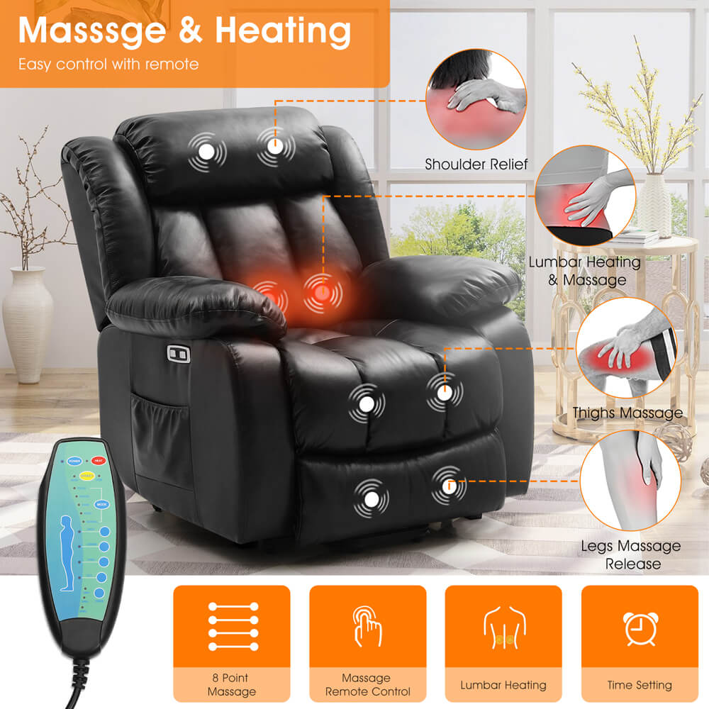 Infinite Position Lift Recliner Chair W/ Massage and Heating, Power by Dual Motor, Real Leather