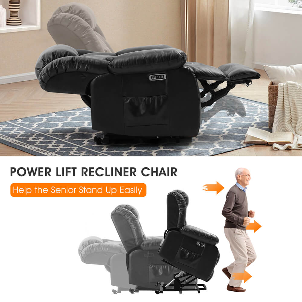 Infinite Position Lift Recliner Chair W/ Massage and Heating, Power by Dual Motor, Real Leather