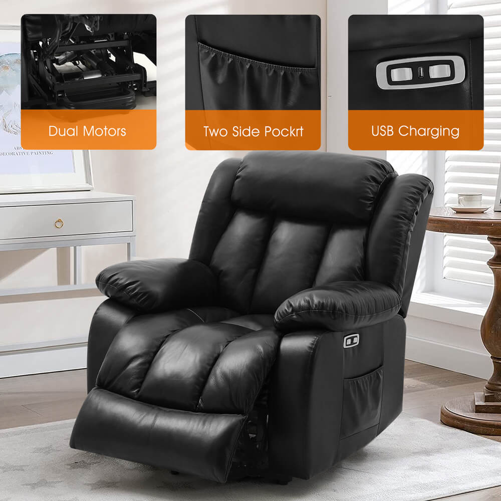 Infinite Position Lift Recliner Chair W/ Massage and Heating, Power by Dual Motor, Real Leather