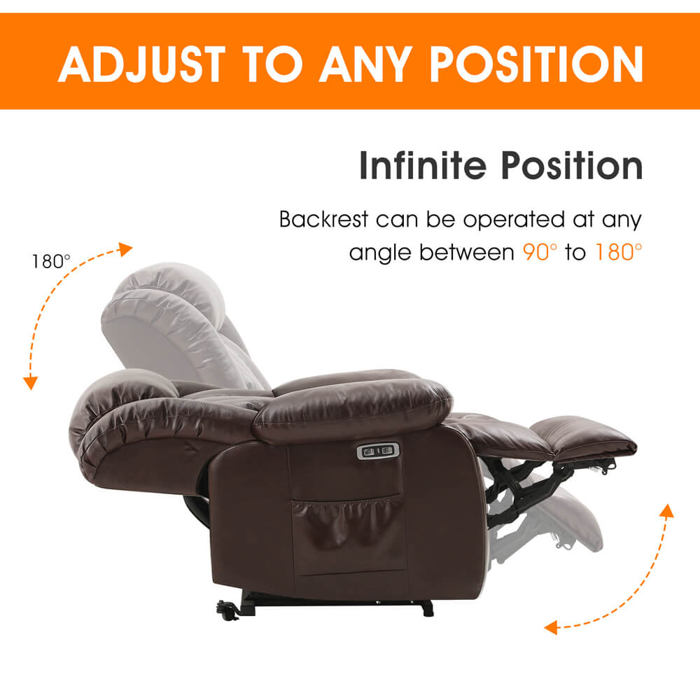 Infinite Position Lift Recliner Chair W/ Massage and Heating, Power by Dual Motor, Real Leather