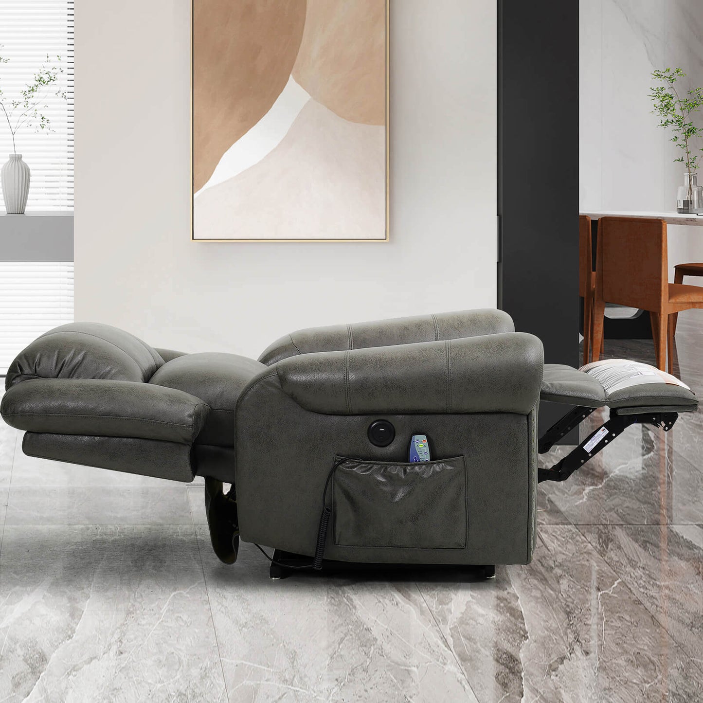 Infinite Position Lift Recliner Chair With Rivet W/ Massage and Heating, Power by Dual Motor, Fabric, Grey