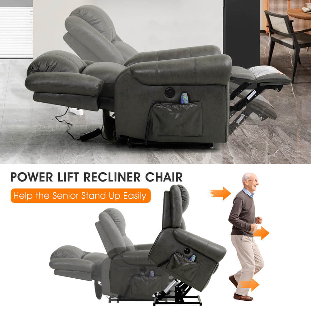 Infinite Position Lift Recliner Chair With Rivet W/ Massage and Heating, Power by Dual Motor, Fabric, Grey