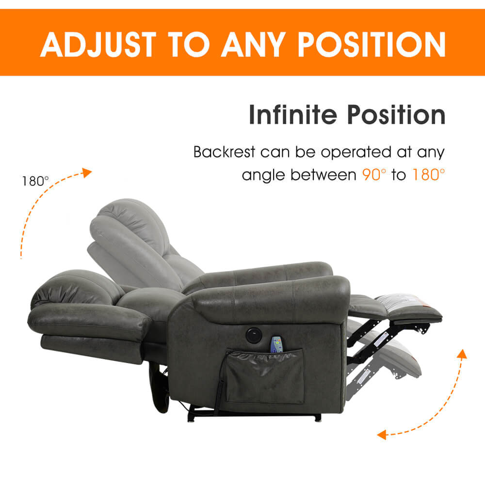 Infinite Position Lift Recliner Chair With Rivet W/ Massage and Heating, Power by Dual Motor, Fabric, Grey