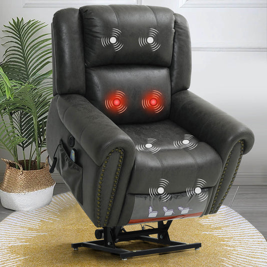 Infinite Position Lift Recliner Chair With Rivet W/ Massage and Heating, Power by Dual Motor, Fabric, Grey