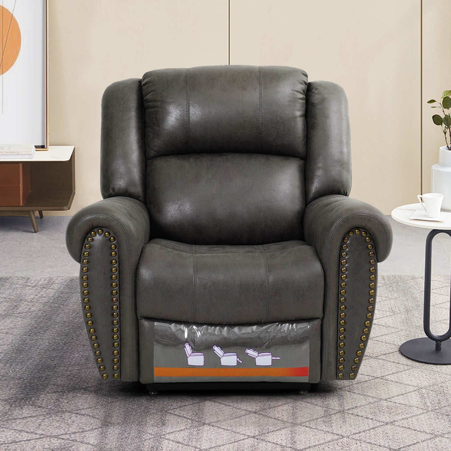 Infinite Position Lift Recliner Chair With Rivet W/ Massage and Heating, Power by Dual Motor, Fabric, Grey