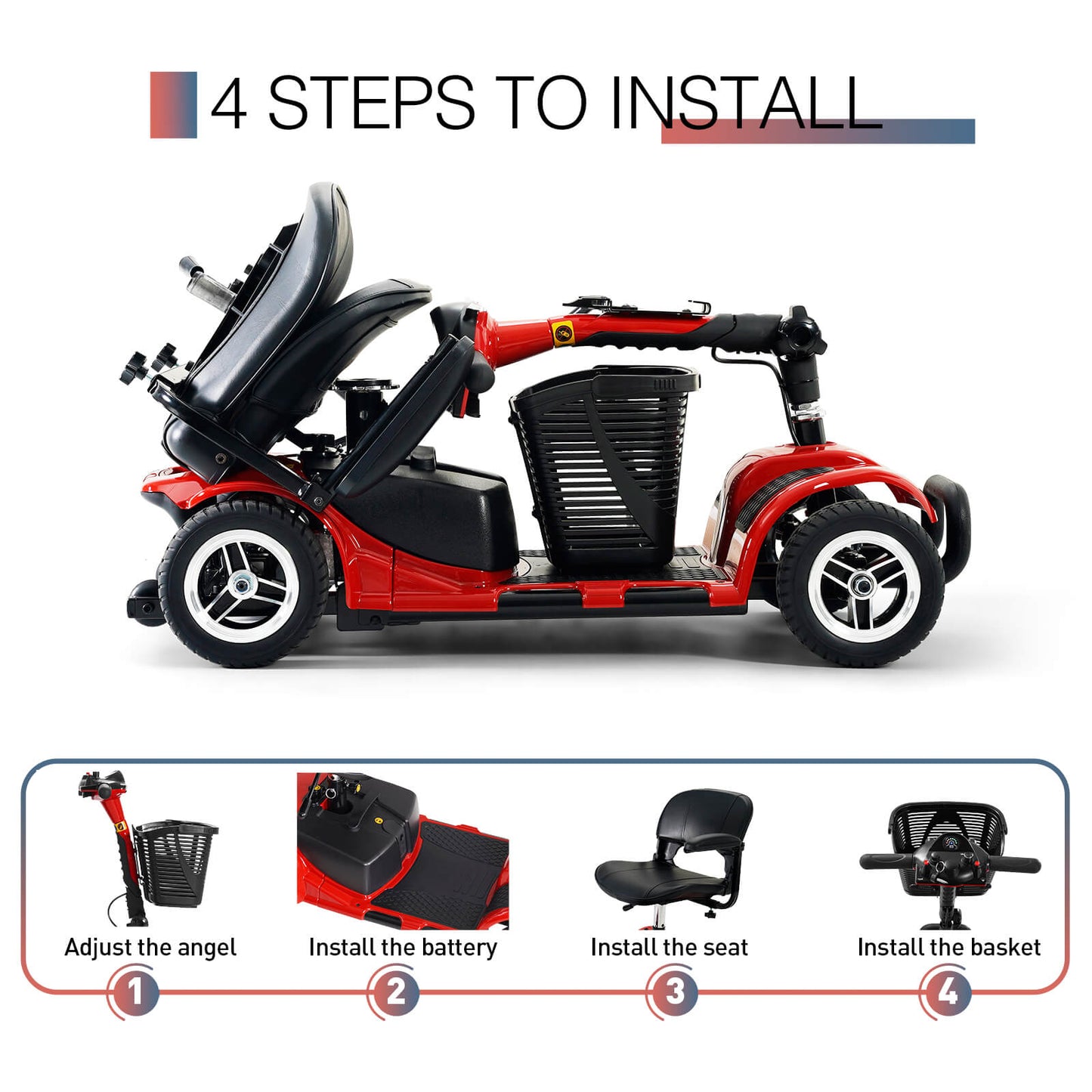 4-Wheel Electric Mobility Scooter for Seniors, Portable, Collapsible and Compact for Travel