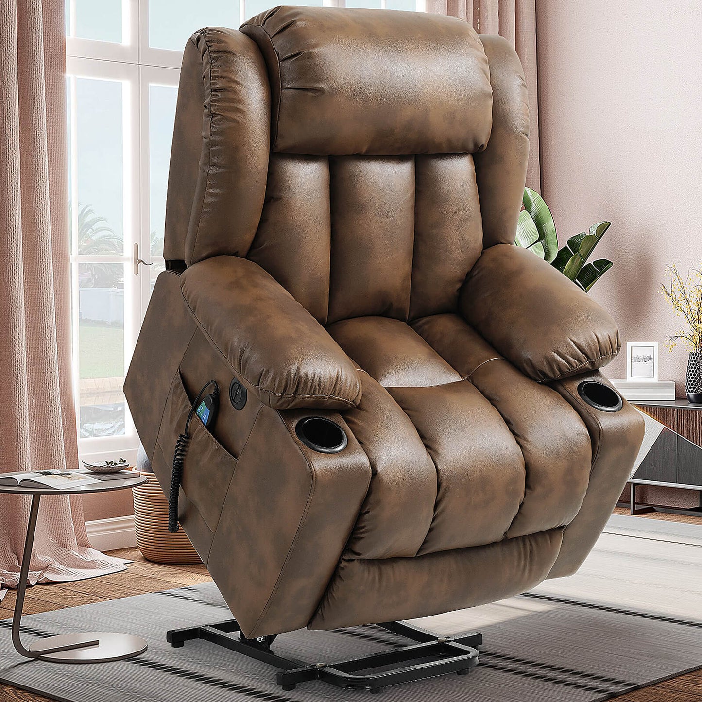 Luxury Power Lift Recliner Chair With Vibration Massage and Heating,With Cup Holder