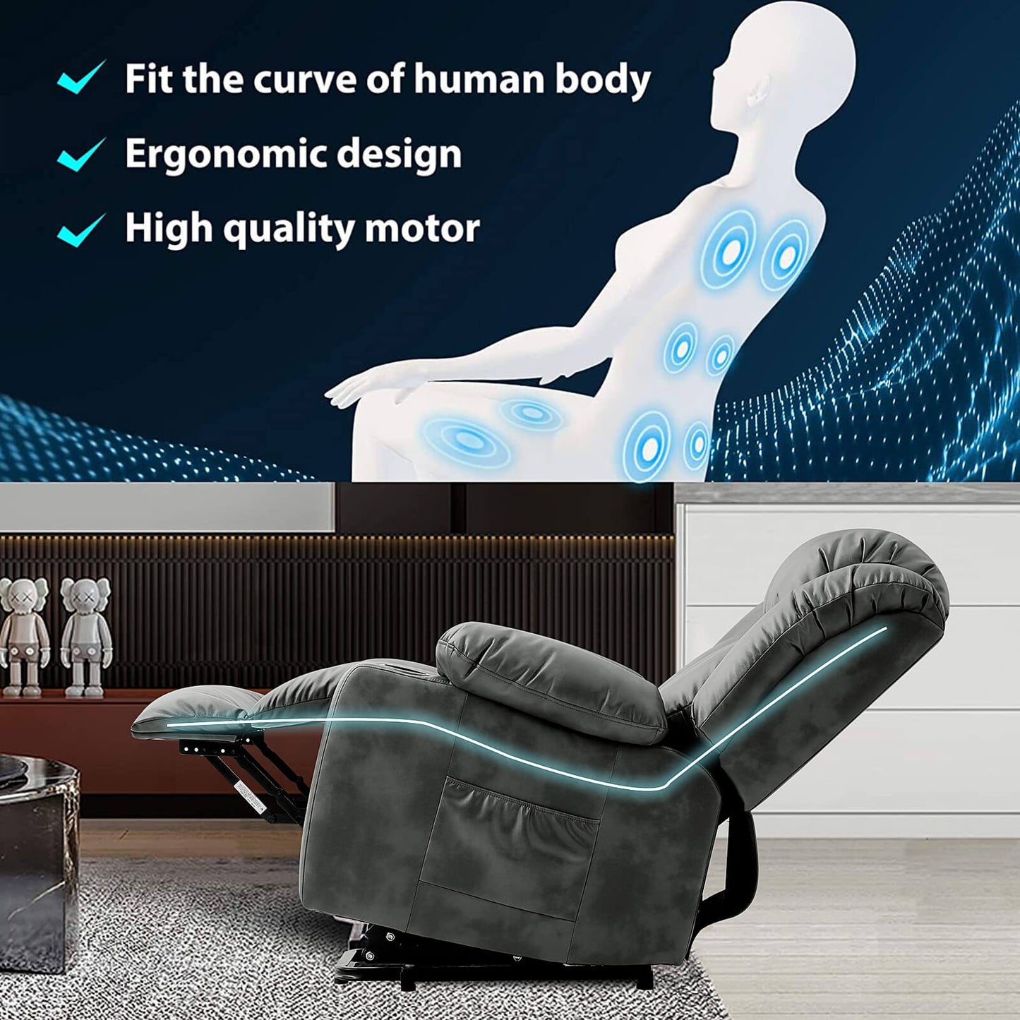 Luxury Power Lift Recliner Chair With Vibration Massage and Heating,With Cup Holder