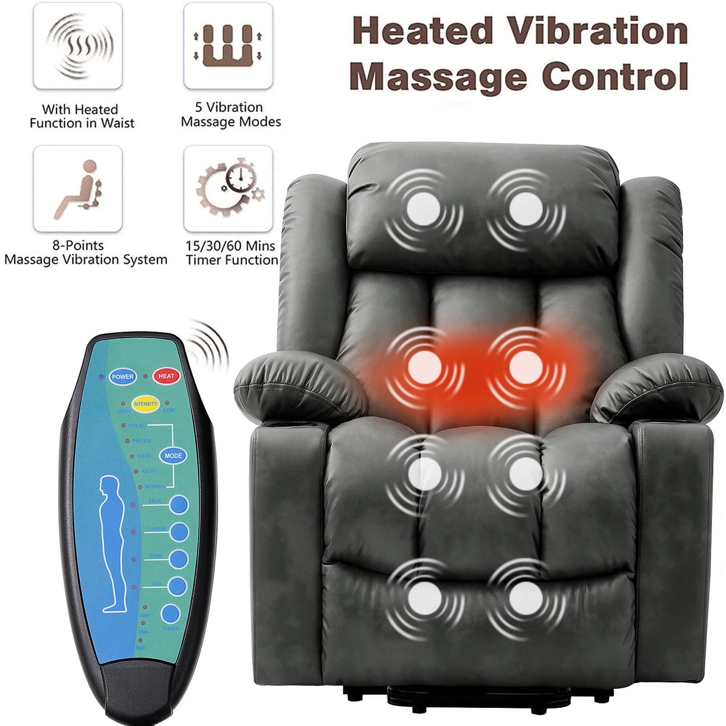 Luxury Power Lift Recliner Chair With Vibration Massage and Heating,With Cup Holder