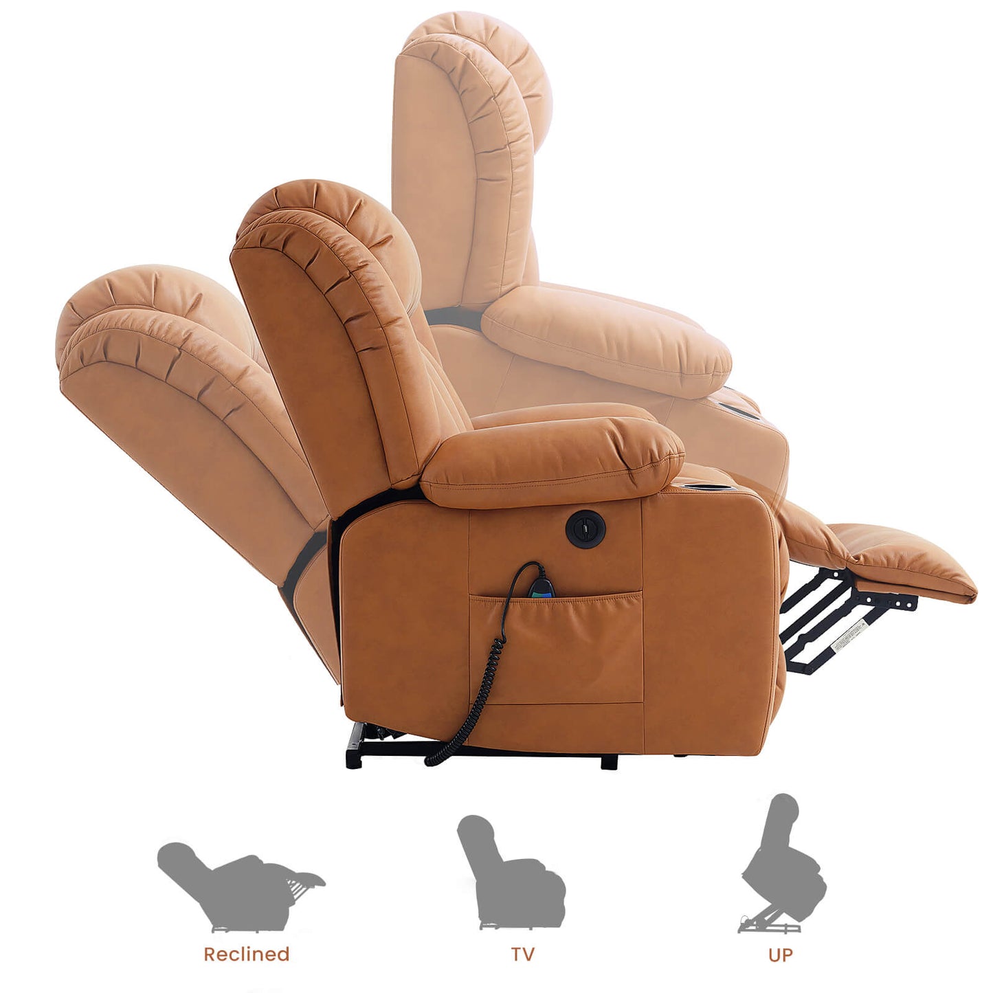 Luxury Power Lift Recliner Chair With Vibration Massage and Heating,With Cup Holder