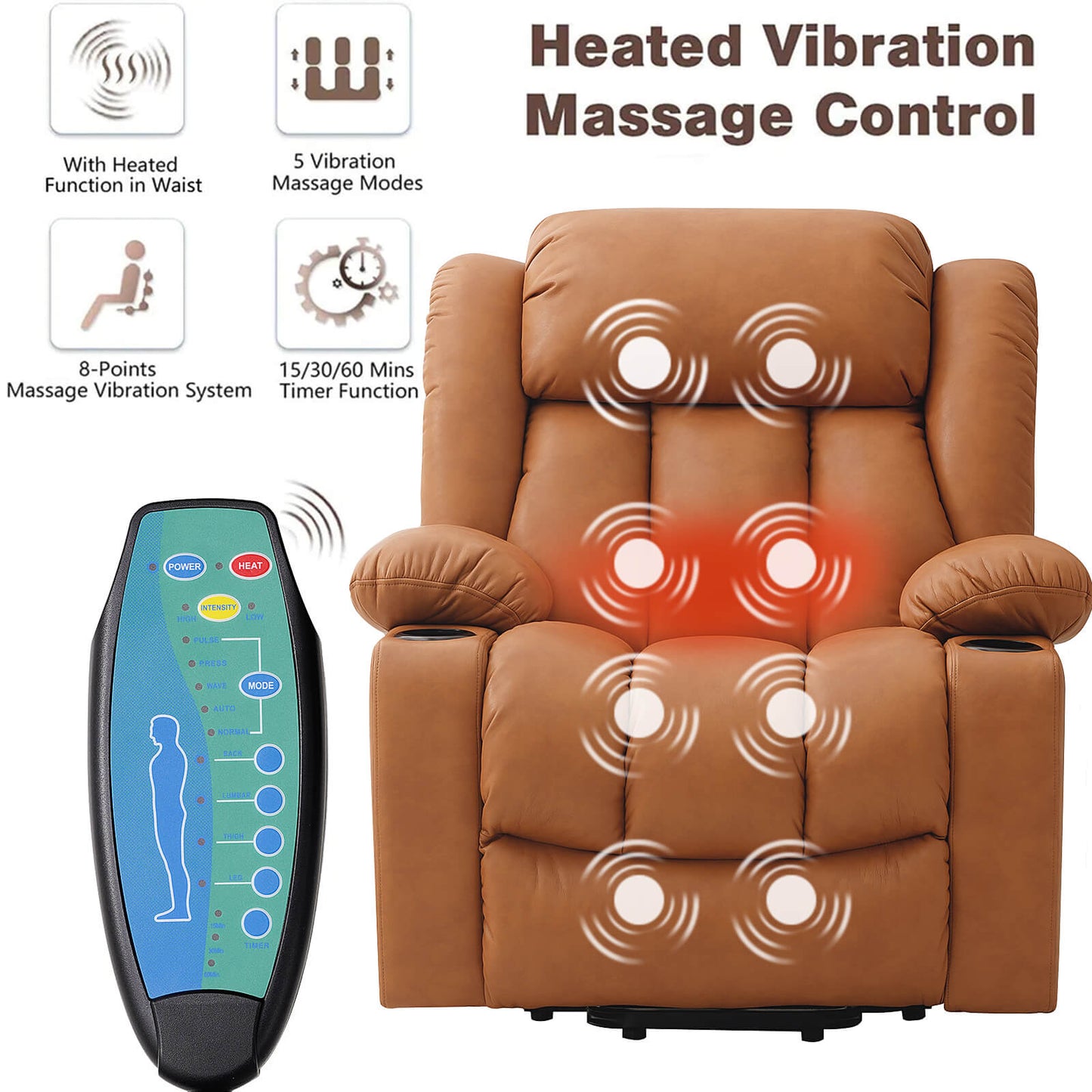 Luxury Power Lift Recliner Chair With Vibration Massage and Heating,With Cup Holder