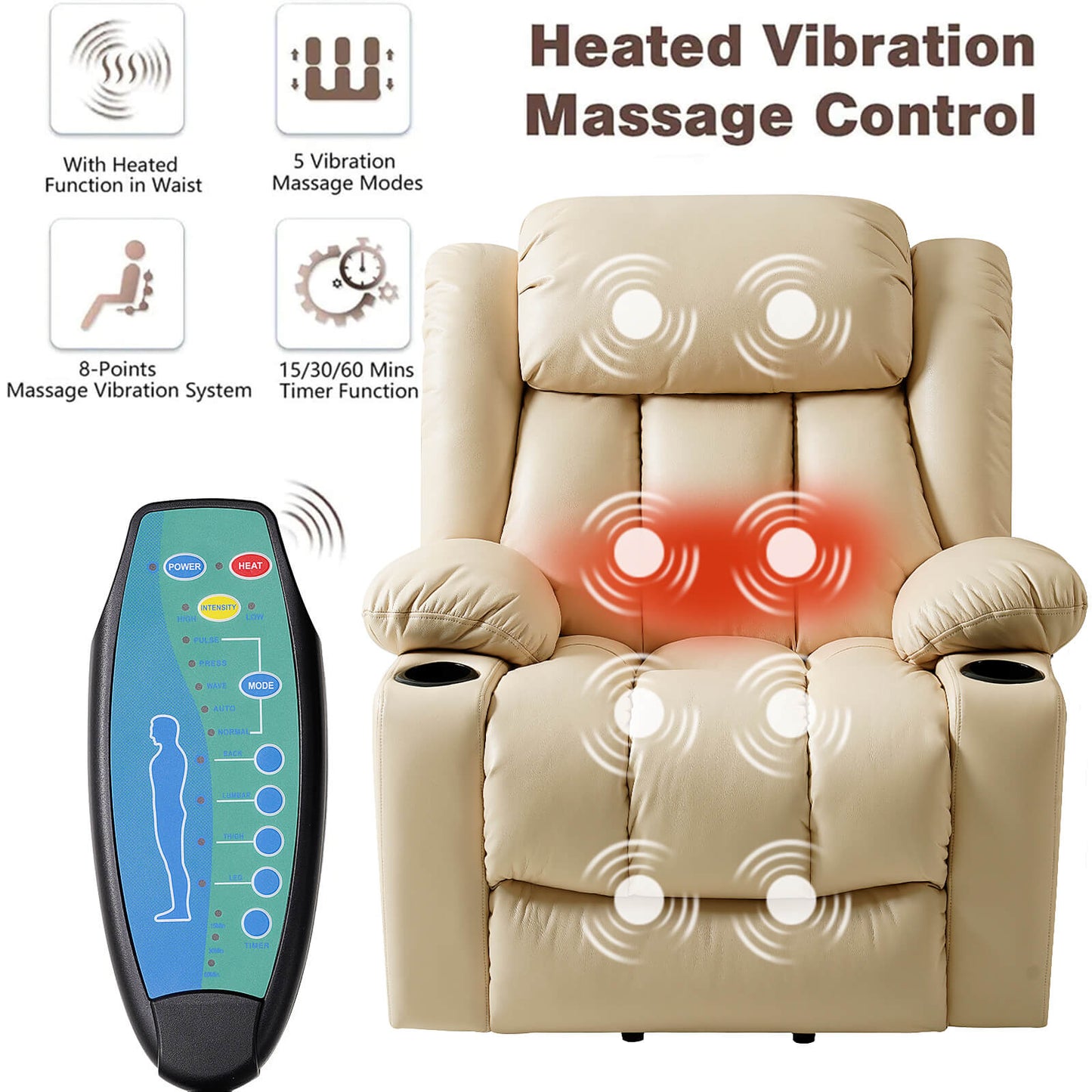 Luxury Power Lift Recliner Chair With Vibration Massage and Heating,With Cup Holder