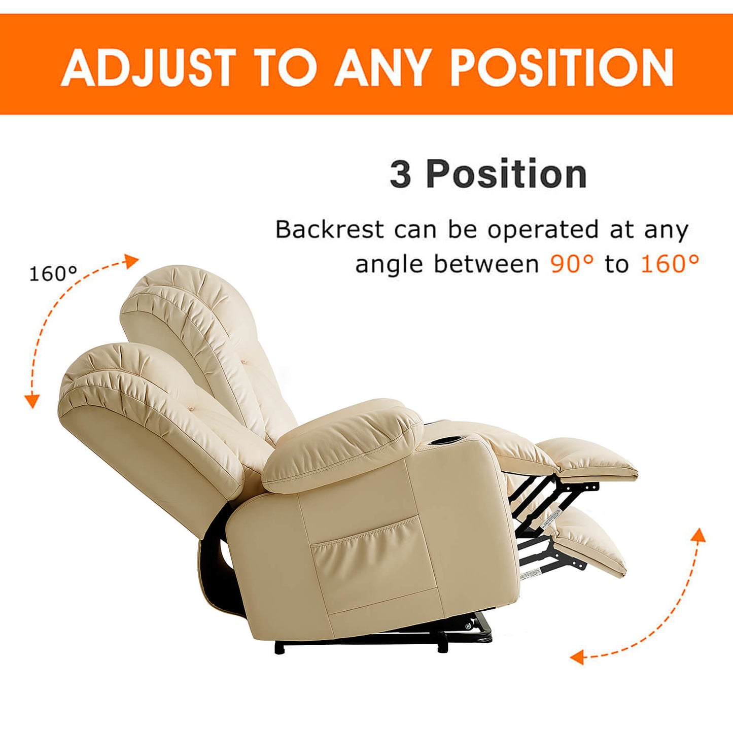 Luxury Power Lift Recliner Chair With Vibration Massage and Heating, 34.6" Width,Beige